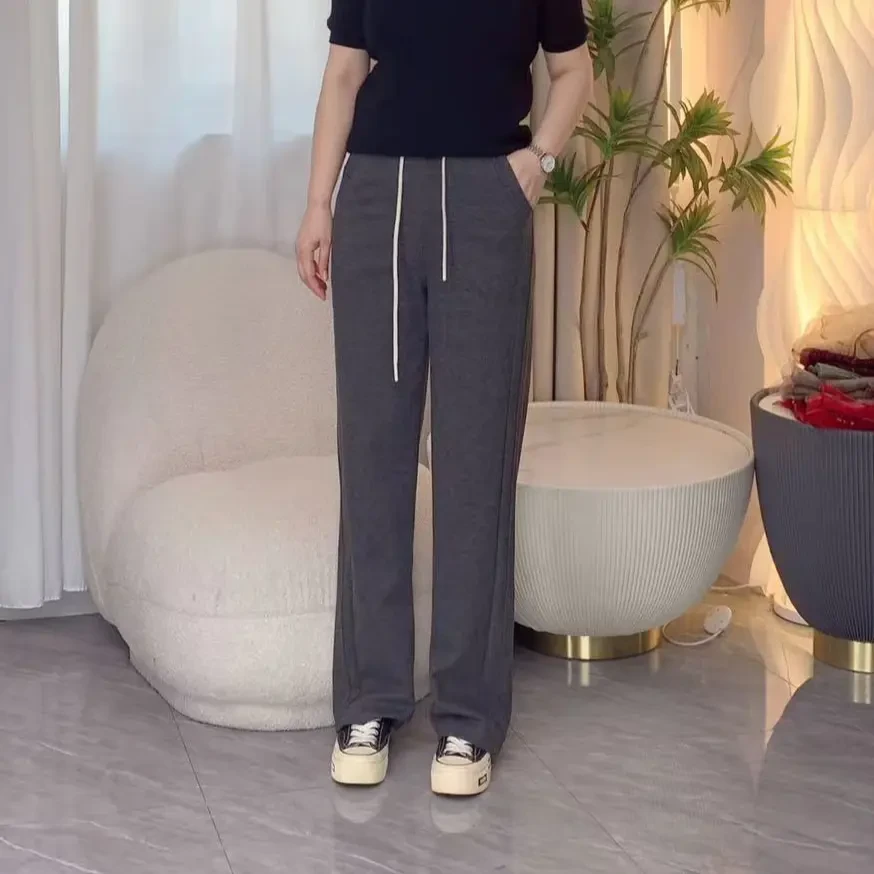 【裤子】秋冬新款2024抽绳休闲裤显瘦遮肉气质简约大码时尚百搭直筒