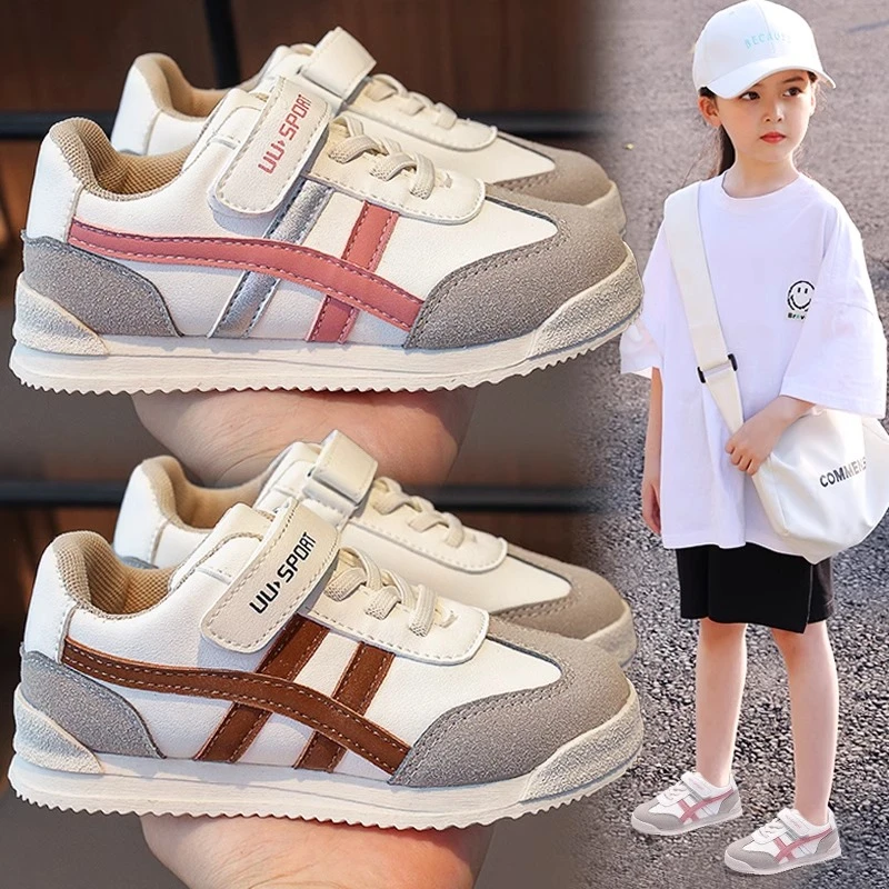 女童鞋2024春秋新款儿童皮面运动鞋男童时尚软底鞋女孩德训鞋秋季