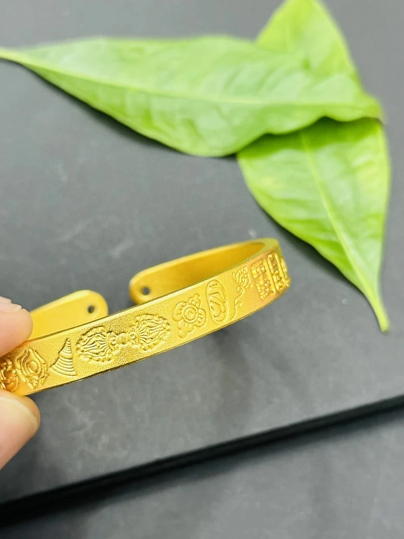 足银手镯 【翠逸珠宝】古法经典开口平安吉言手镯外包厚金足银实心