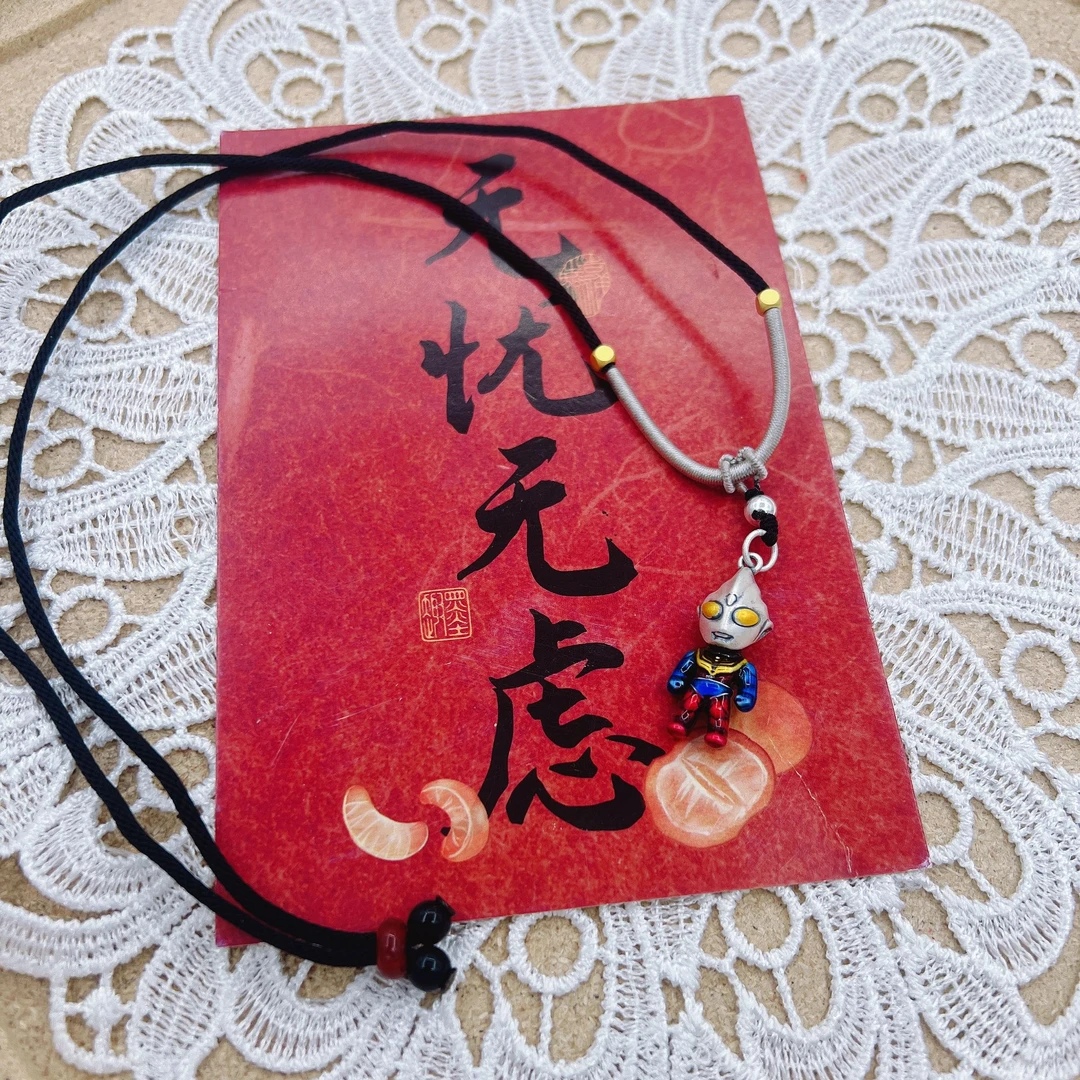 足银银制品 吊坠足银999纯银奥特曼编绳项链迪迦赛罗赛文精美
