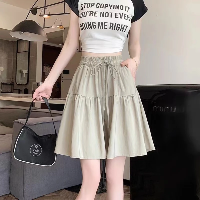 慵懒风大码冰丝裤阔腿裤裙短裤女裤夏季宽松五分休闲裤半身裙裤子