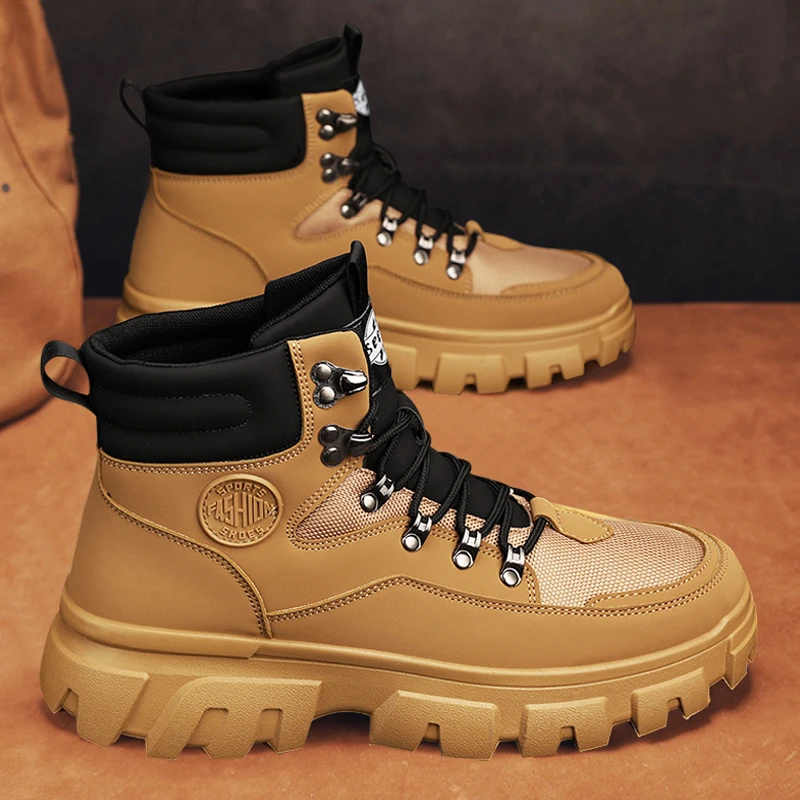 马丁靴男士秋季新款高端时尚潮流百搭休闲潮鞋户外厚底耐磨工装鞋