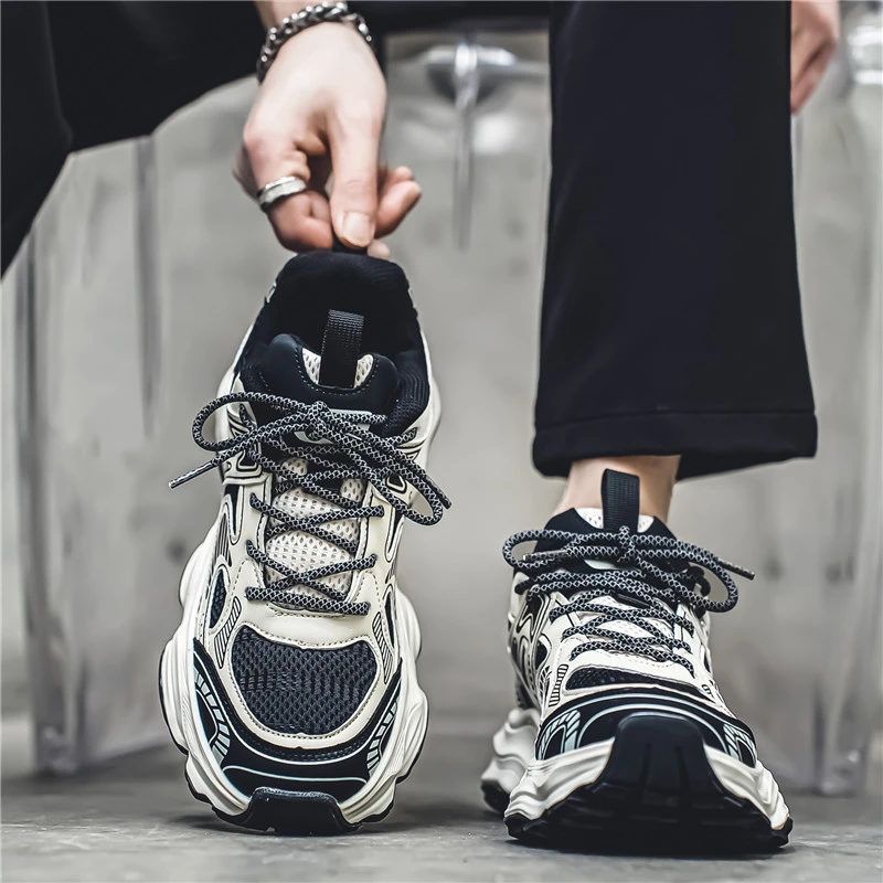 时尚休闲鞋学生夏季潮流高档厚底增高透气网面鞋男士户外慢跑潮鞋