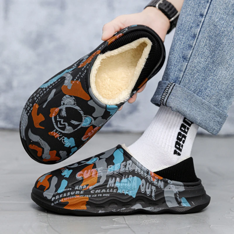 包跟棉拖鞋男款冬季加绒加厚保暖户外防寒包头拖鞋大码47东北棉鞋