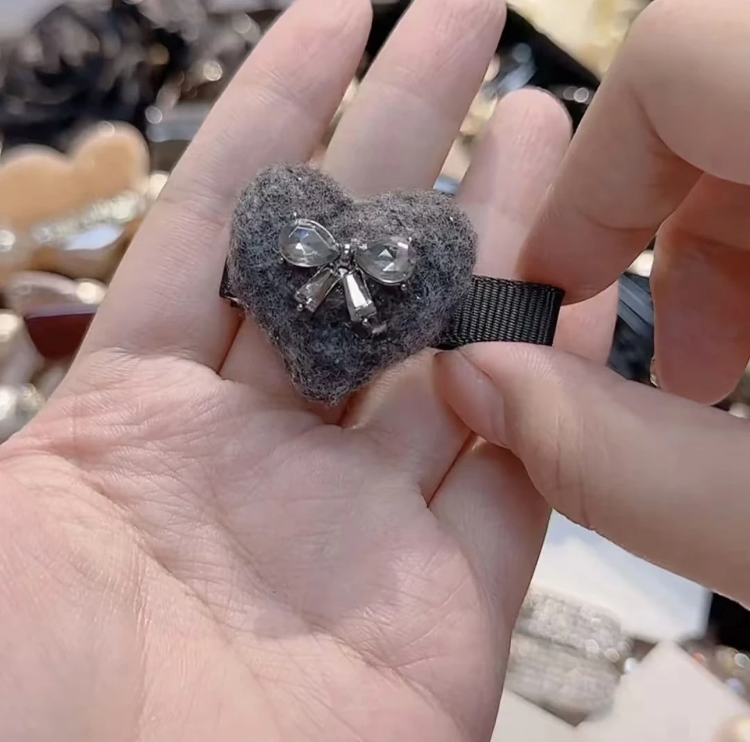 秋冬新款毛线蝴蝶结发夹爱心边夹发饰刘海夹气质韩版