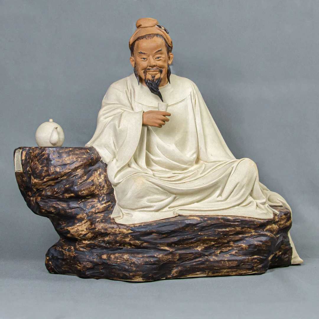 湾溪劉氏原创陶艺-刘桂芳老师创作特别藏品-《陆羽品茶》摆件