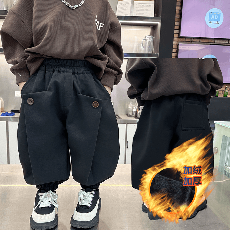 男童秋冬加绒裤子2023韩系洋气美拉德一体绒休闲裤儿童束脚哈伦裤