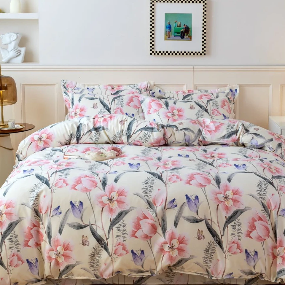 高支高密精梳斜纹面料特殊尺寸床单【山茶花开】180*230（±5）