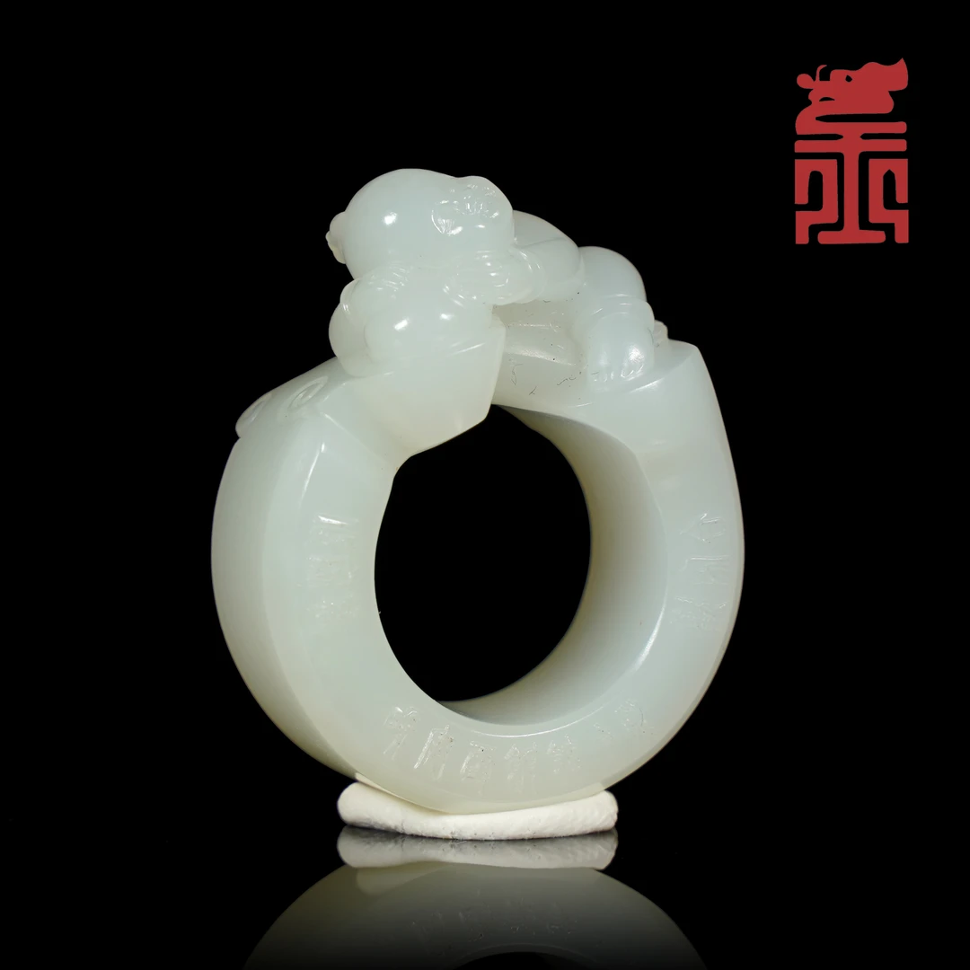 和田玉童子抱福扳指HTY05220007【海派大师玉雕馆】