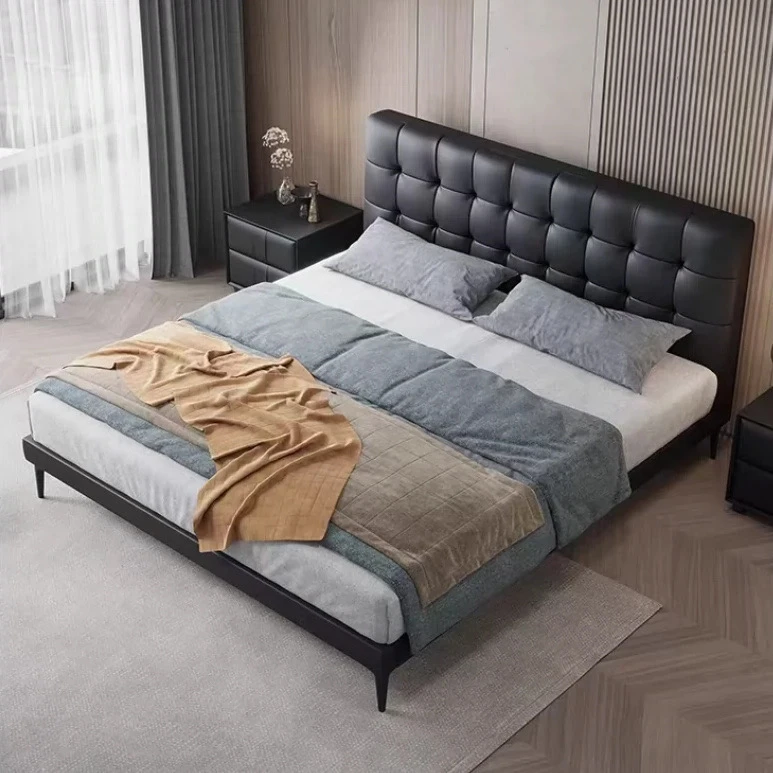 意式简约真皮现代简约风双人床主卧小户型双人婚床