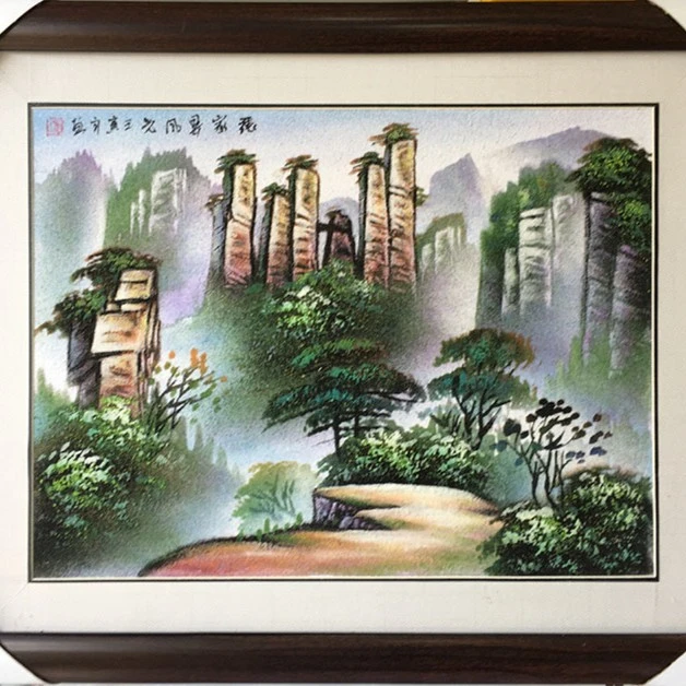砂石画纯手工粘贴创作山水风景画中式单幅 有便携包装提袋 伴手礼