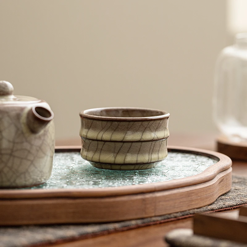 传世哥窑主人杯开片可养茶线单杯家用喝茶杯个人专用杯叶金塔大师