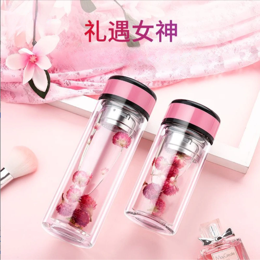 双层玻璃杯家用淑女韩版可爱网红清新茶杯隔热防烫女士水杯大容量