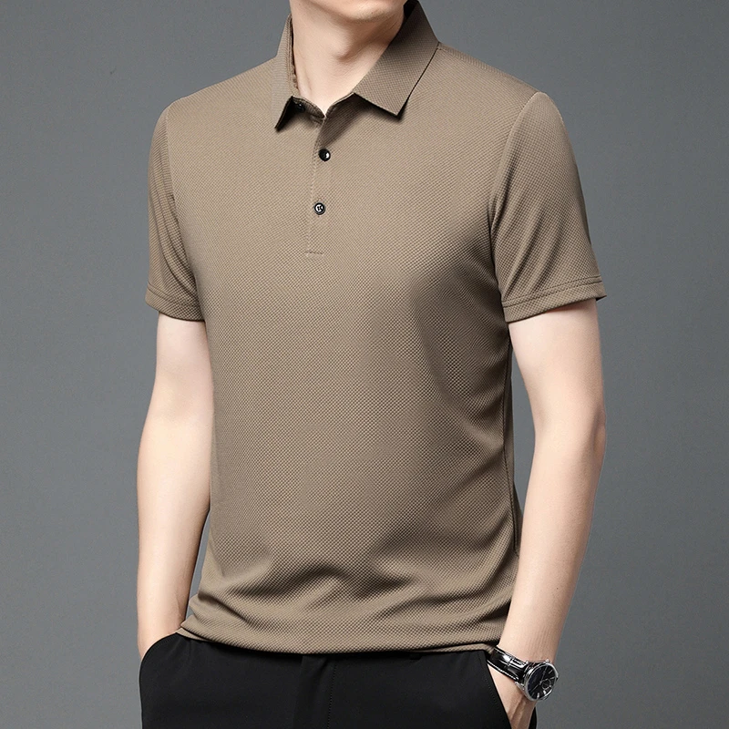 【保罗·哥伦比】夏季男士短袖T恤高弹透气半袖翻领纯色菠萝格Polo衫
