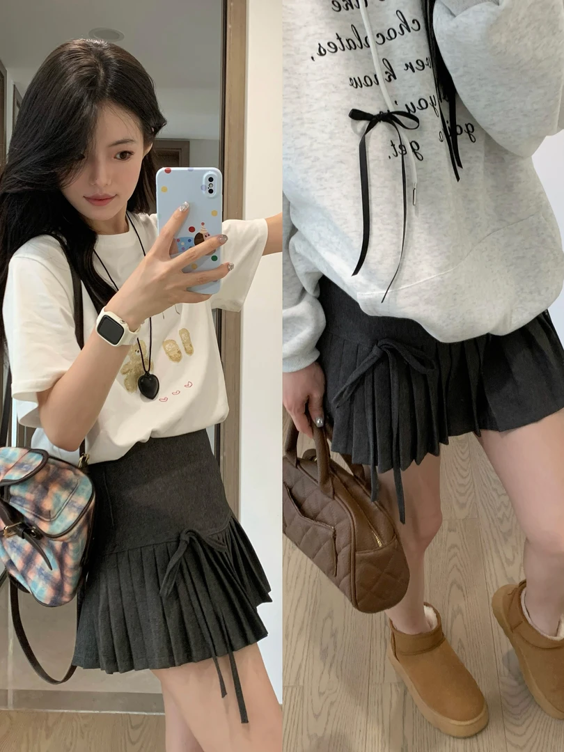 徐子 梨花女高·高腰灰色miu感斜挎微弹半身短裙西装百搭A字裙女