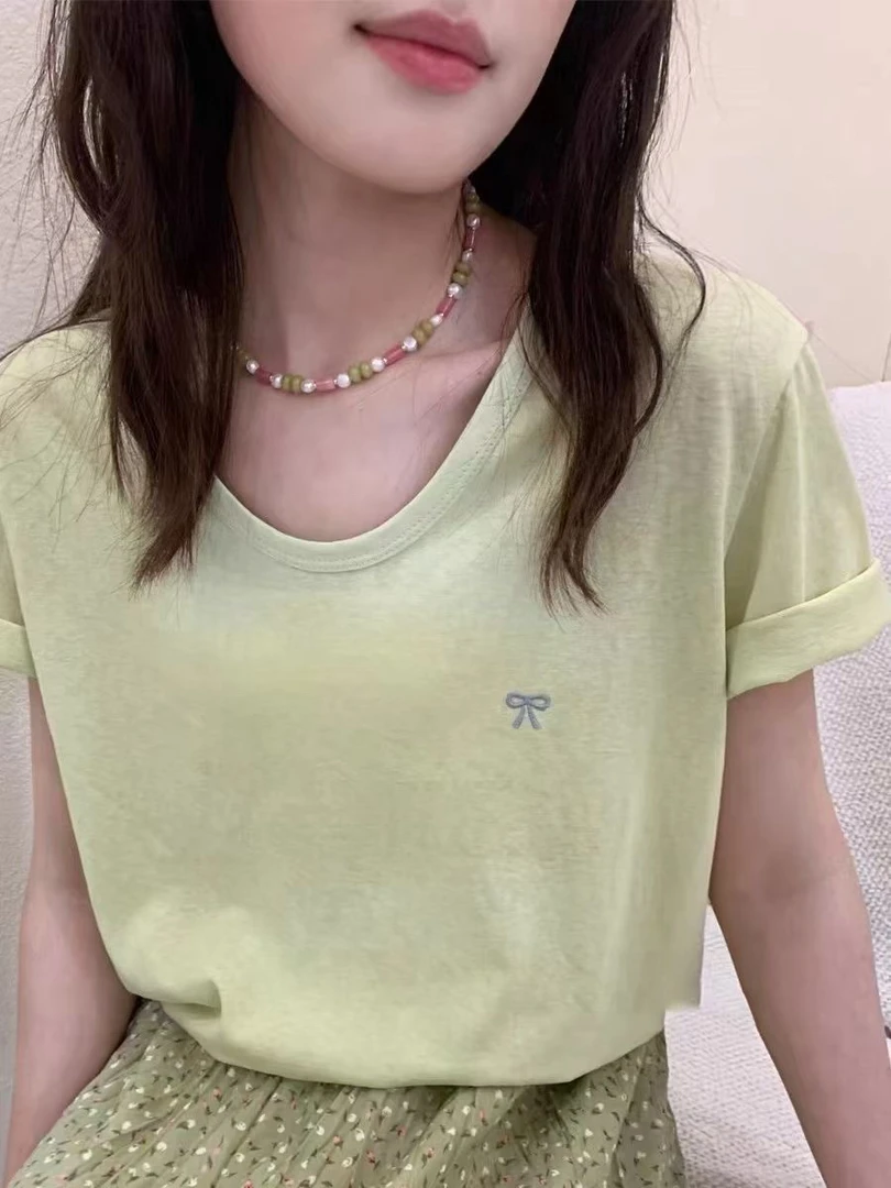 女装绿色样衣微瑕疵no退no换圆领夏季纯色上衣女士t恤T恤短袖
