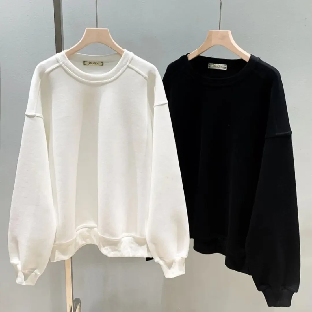 加长衣长70CM袖长68CM 高个子175加长版2023春季新品黑白圆领卫衣