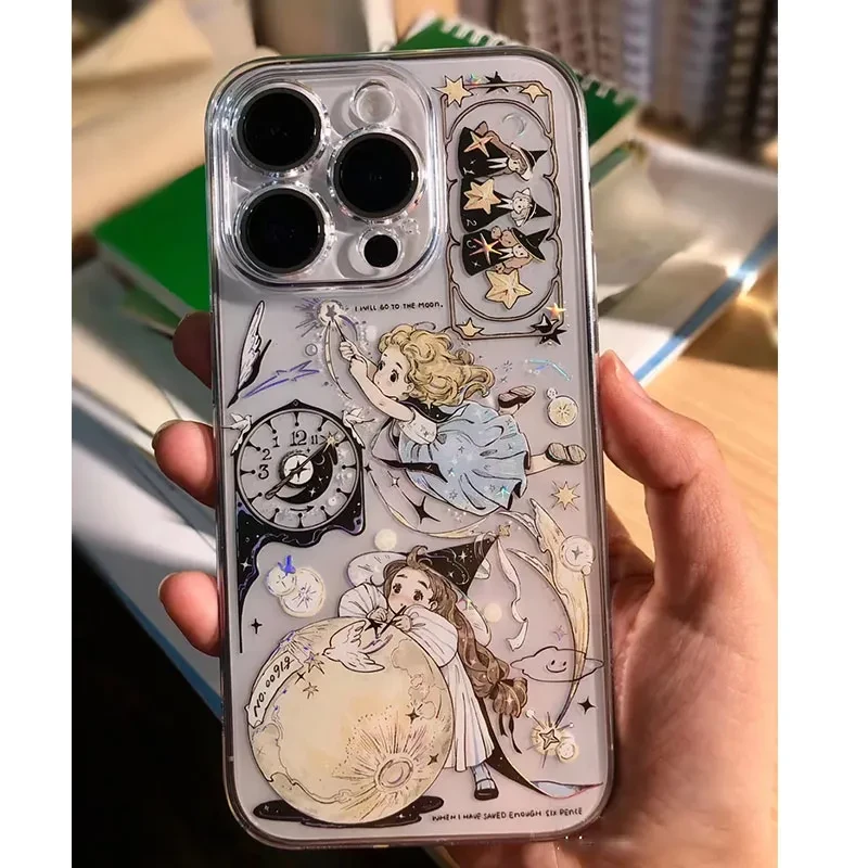 可爱小魔女iPhone14promax手机壳苹果15透明13防摔12硅胶软11磨砂