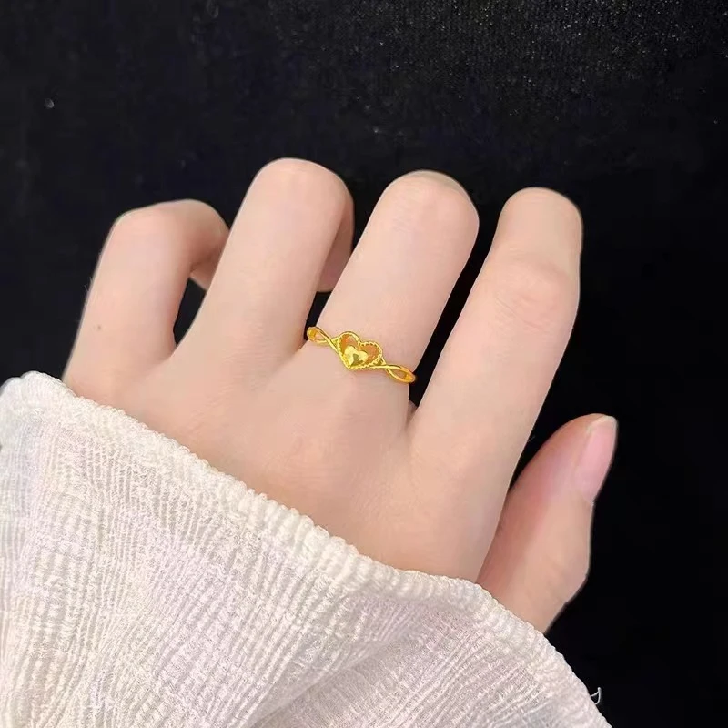 黄铜戒指 爱心戒指心心相印春季女轻奢简约黄铜镀金百搭开口指环