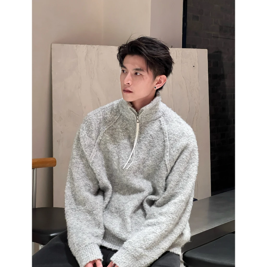 YG/688秋冬新款慵懒风半拉链套头晕染百搭宽松休闲情侣ins毛衣