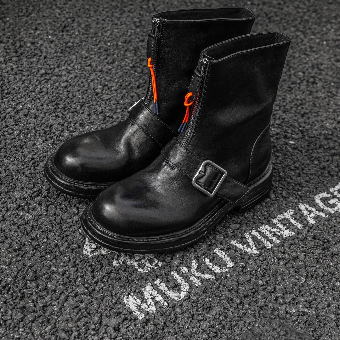 款匠心工艺缩纹水洗马皮秋冬烟管短靴皮鞋时尚百搭潮流2637-9