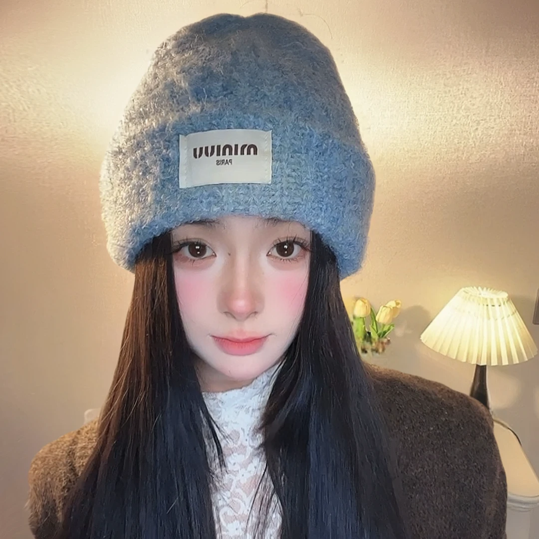 新款针织帽毛线帽子显脸小女秋冬季保暖护耳大头围灰色2024潮冷帽