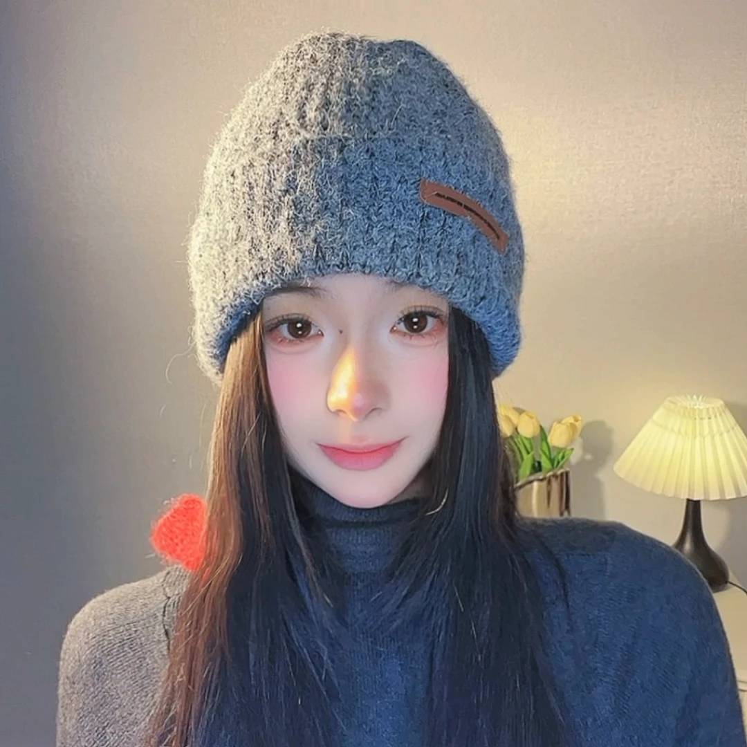 新款24线帽女秋冬季保暖显脸小冷帽大头围防寒护耳针织帽侧边标帽