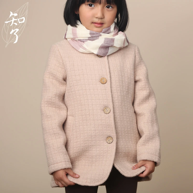 知了童装3030 秋冬女童厚上衣外套毛呢短款风衣儿童呢子大衣