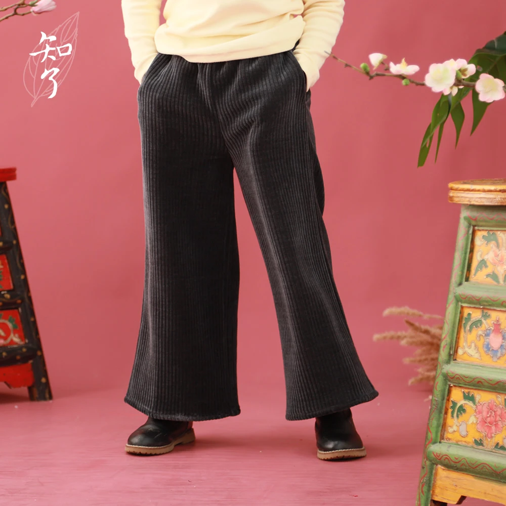 知了童装4669 女童加厚丝绒阔腿裤大童宽松休闲裤儿童冬装长裤