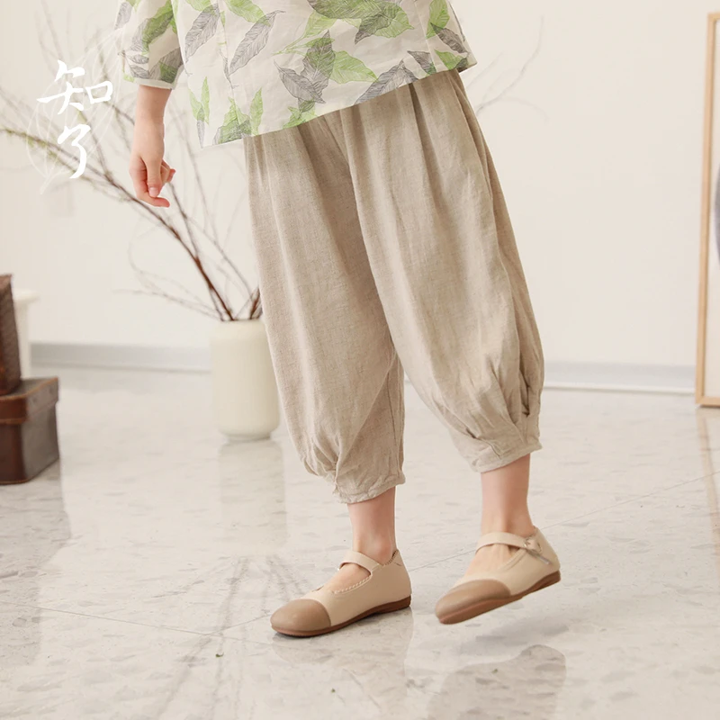 知了童装52127 薄款宽松棉麻七分裤女童灯笼裤夏季男童休闲裤子