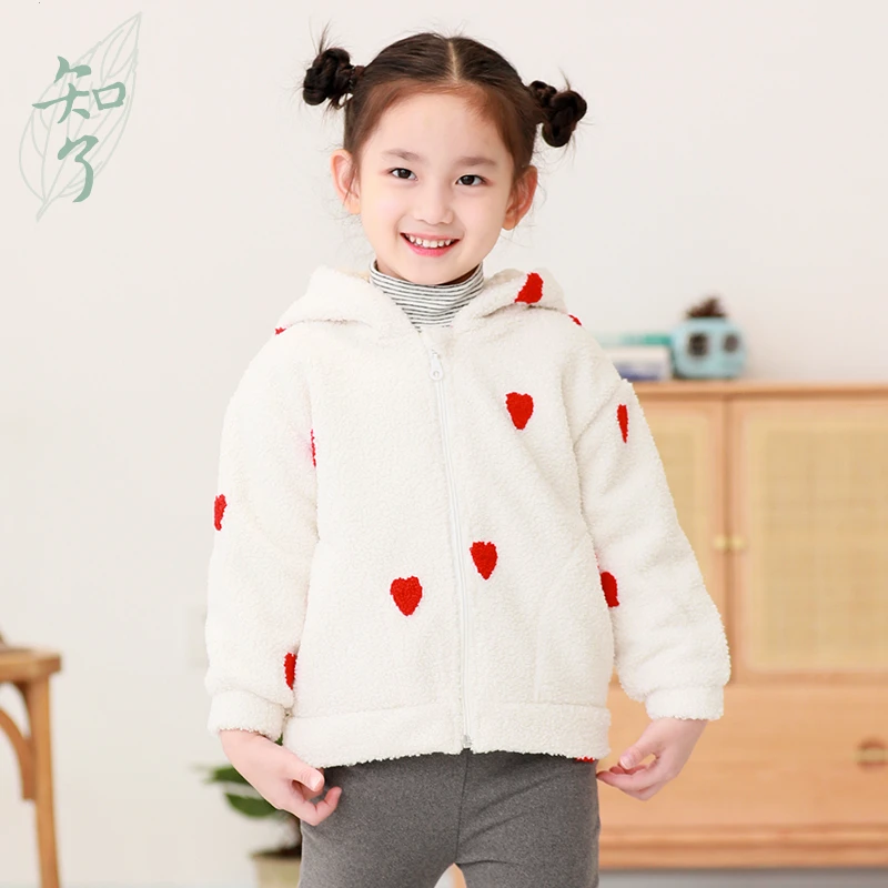 知了童装6948 秋冬新款女童连帽毛绒外套保暖复古摇粒绒棉衣