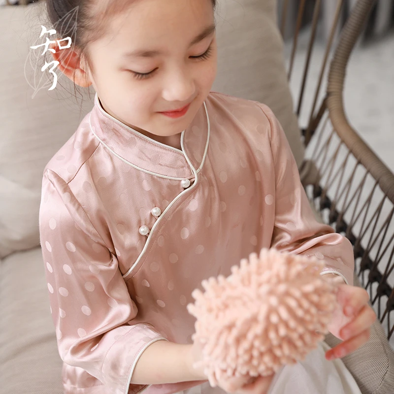 知了童装51557 春装新品中国风旗袍上衣中式七分袖衬衫女童