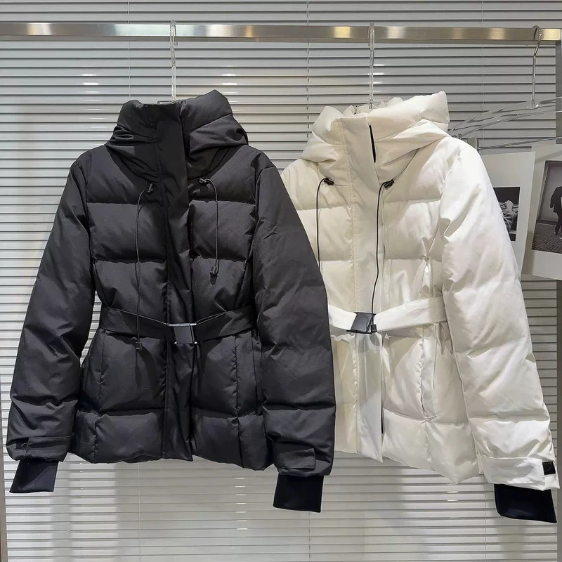 网红同款2024冬季新款甜辣方格缝线设计保暖连帽棉服棉衣滑雪服