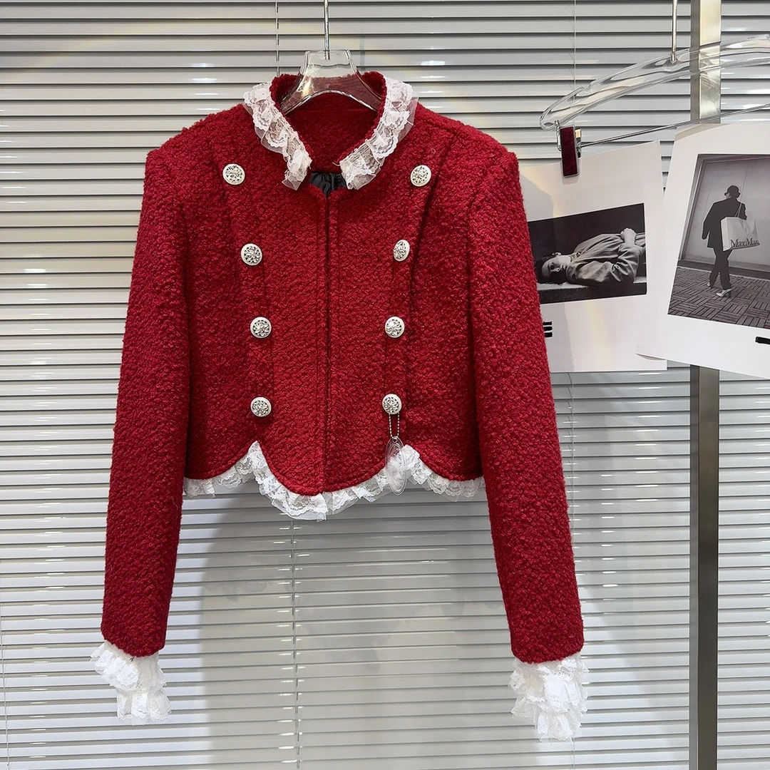 网红同款2024冬季新款小香风钻扣蕾丝粗花呢名媛羽绒内里上衣外套