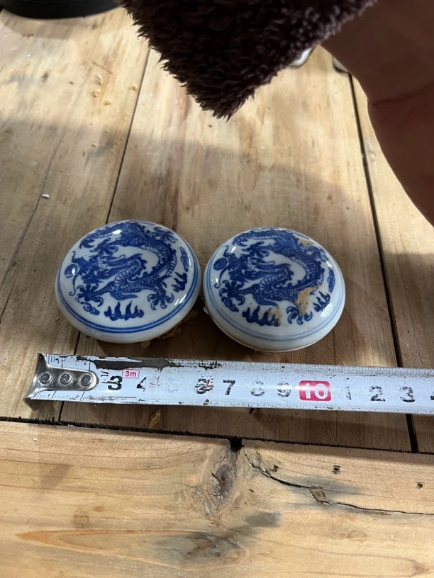 景德镇70年代厂货青花龙纹印泥盒