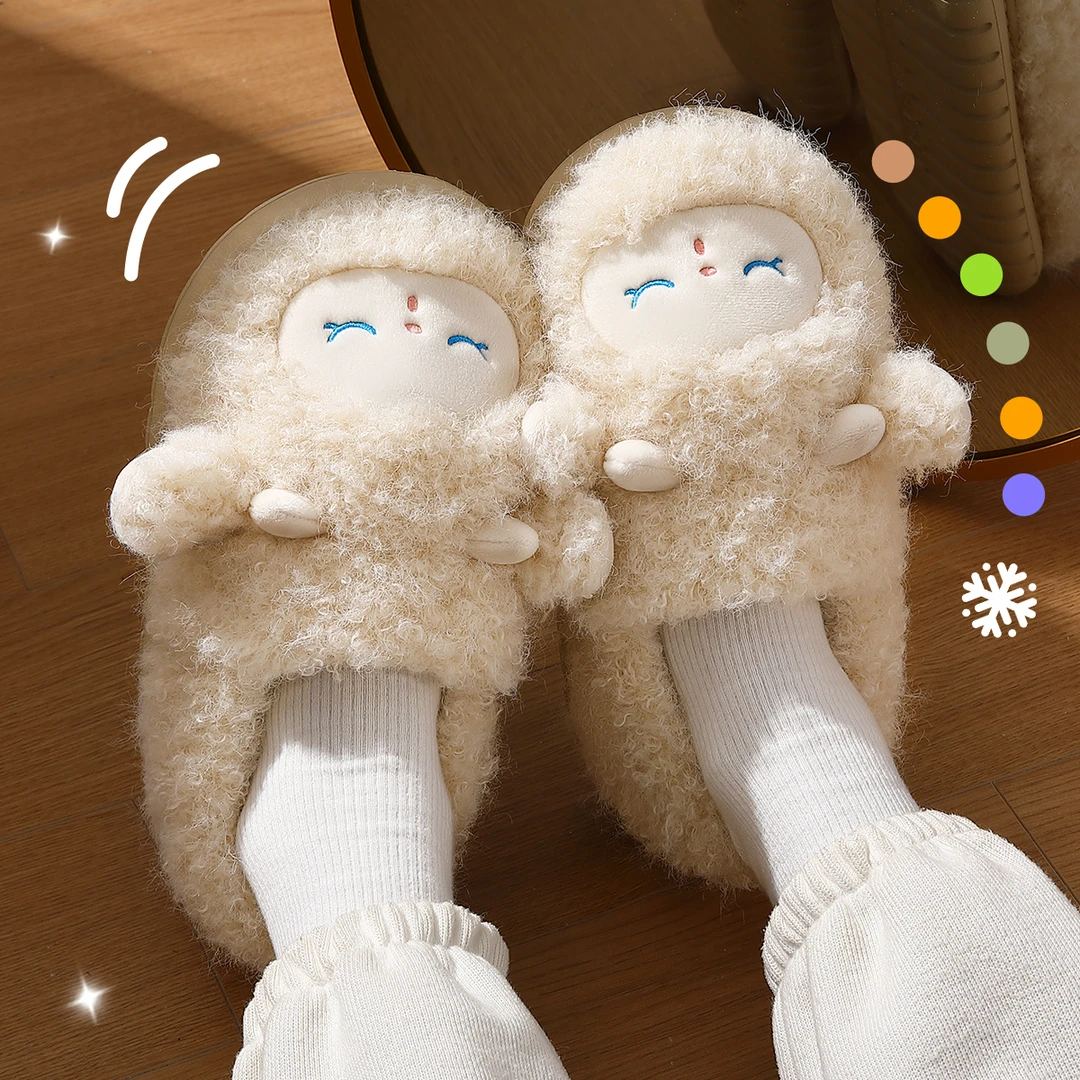 踩屎感棉拖鞋女冬季2024新款可爱毛毛包跟加绒加厚拖鞋女外穿冬天