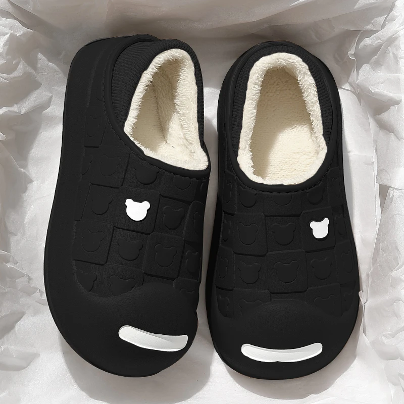 棉拖鞋男女同款秋冬室内家居厚底防滑包跟增高情侣防水加绒棉鞋女