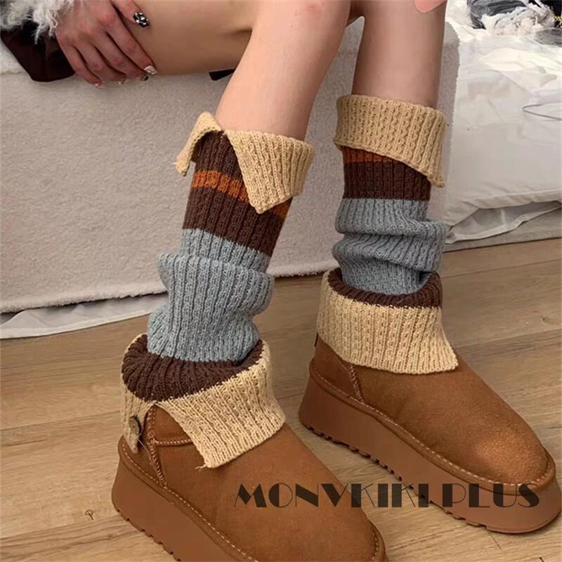MoNvKiKiPlus5【美拉德堆堆袜】2023纽扣拼色针织学院休闲毛线袜14