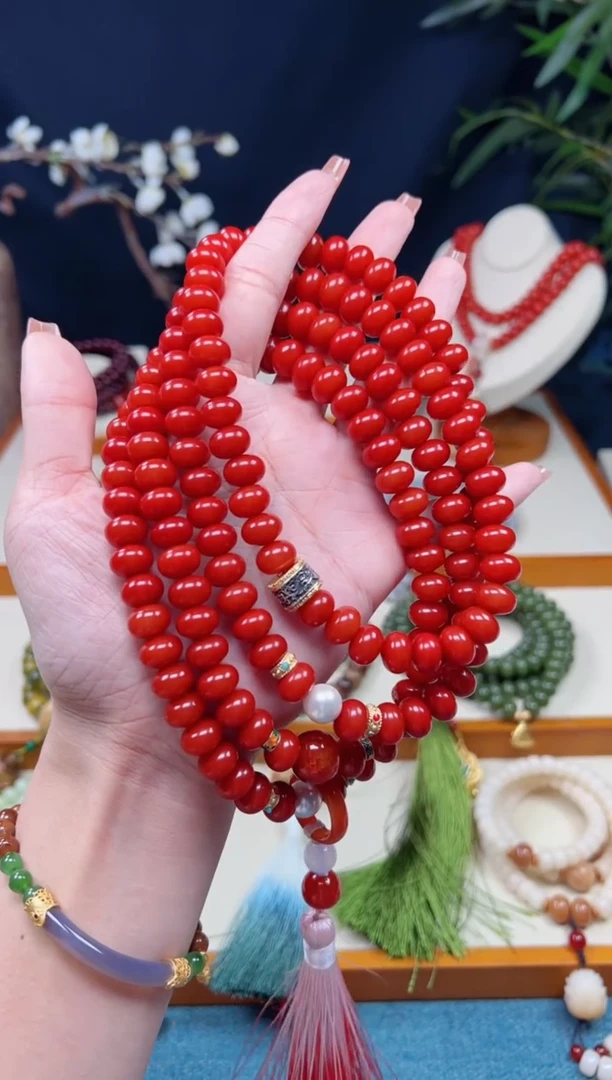 【闪购商品】库克手串新款 红菩提多圈160 斜跨款