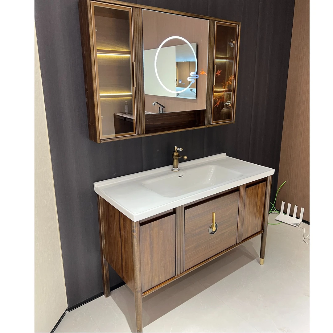 晖灿新中式乌金木卫生间落地柜组合
