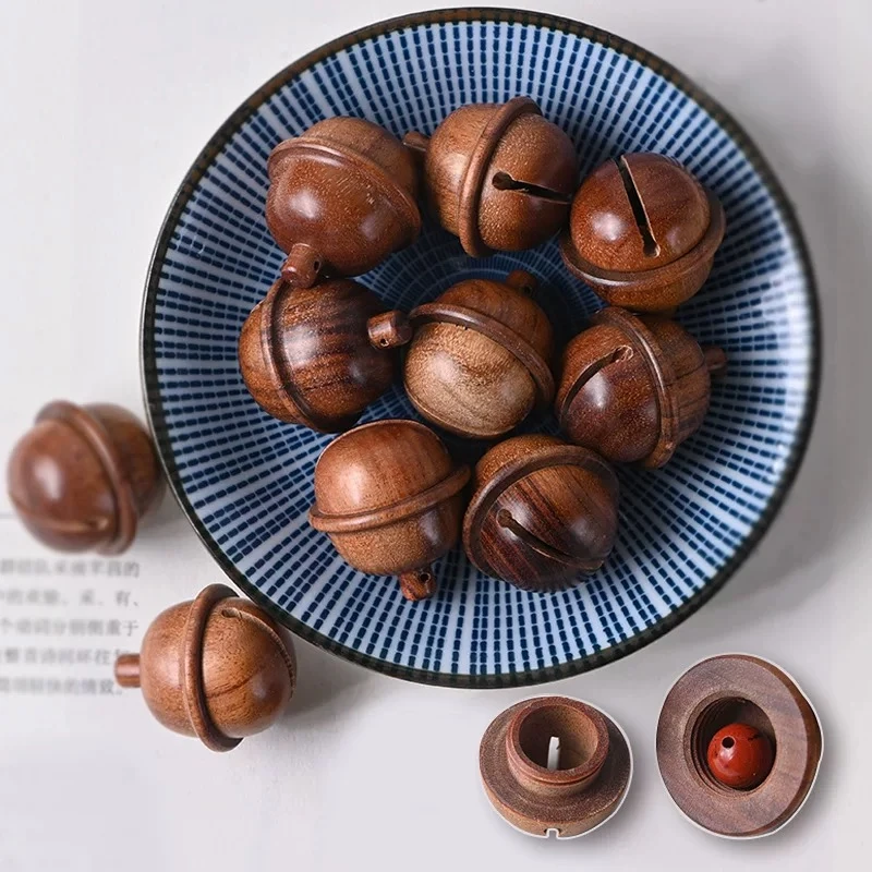 花梨木铃铛可开合 手机挂件钥匙扣包挂件项链吊坠手工diy配饰配件