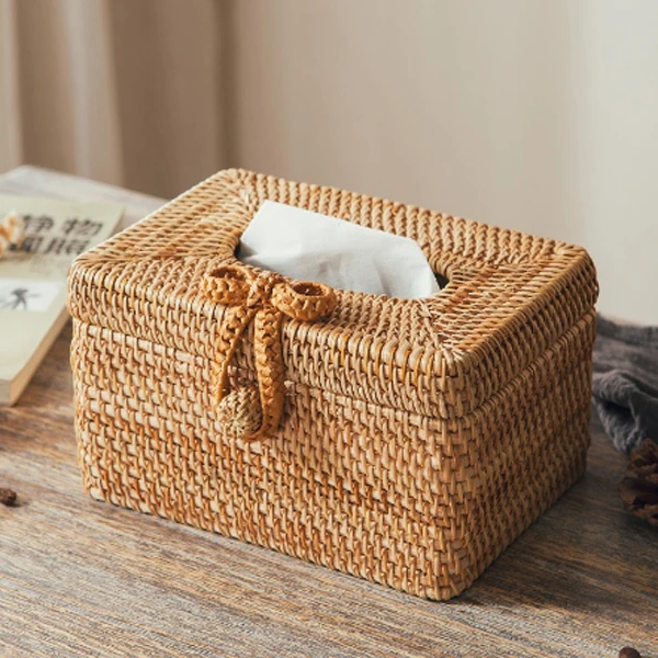 MT905植物藤编现代简约蝴蝶结收纳纸巾盒