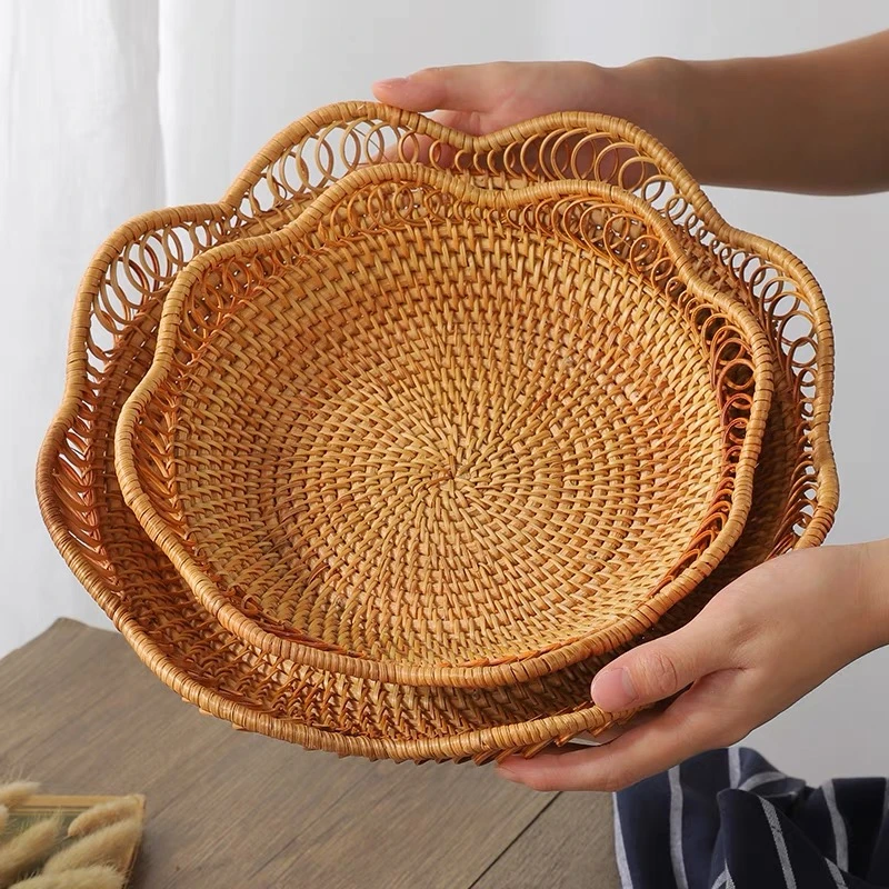 MT833手工藤编镂空创意法式客厅花边盘买大送小号