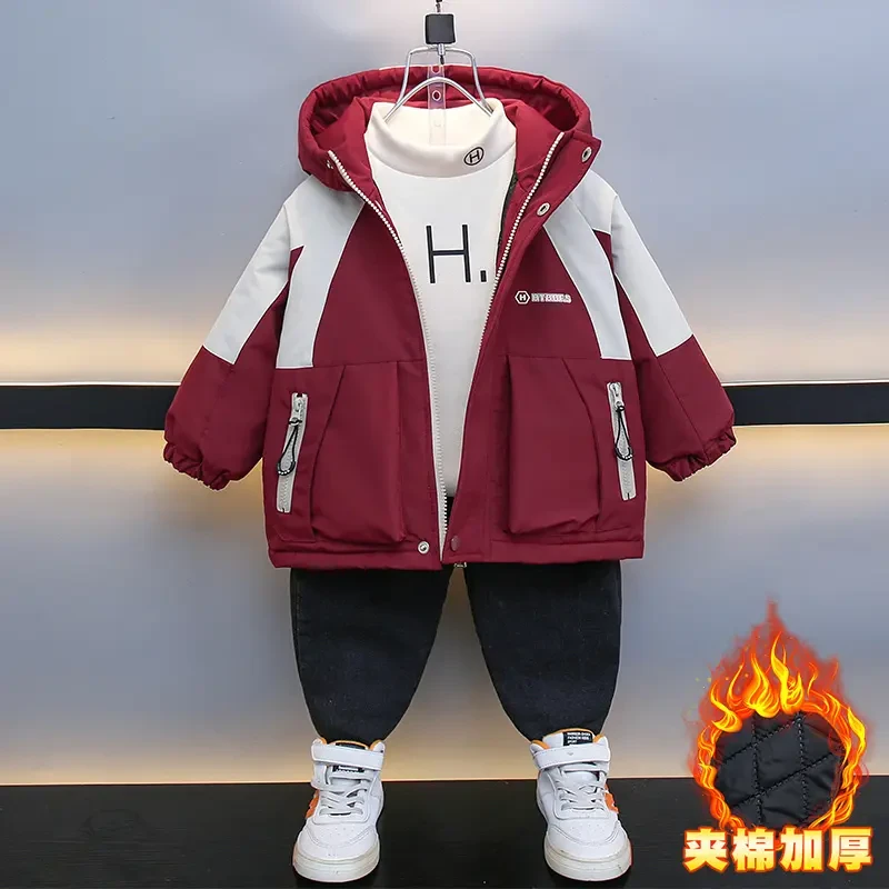 男童秋冬外套夹棉2025新款儿童二棉冲锋衣派克服宝宝冬装加厚棉衣