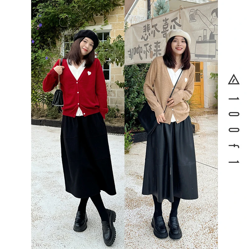 爱心针织衫，假两件的叠穿层次感，微松合体版型，柔软细腻F2279