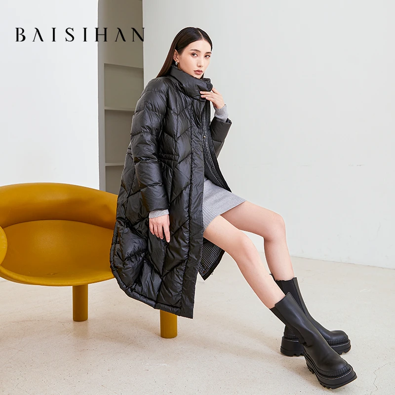 86312【大朵白鹅绒】羽绒服立领加厚时尚长款冬季保暖