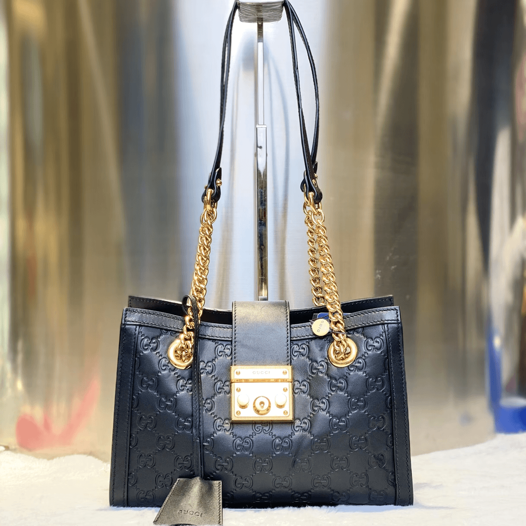 99新 GUCCI/古驰 古有98新GUCCI古驰padlock黑色压纹单肩包8382