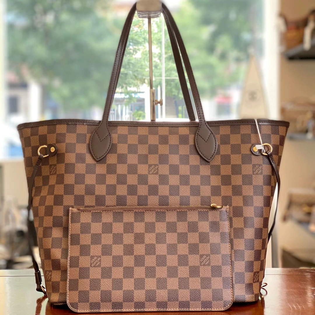 99新 LouisVuitton/路易威登 古有98新LV棋盘格购物袋包中号0238