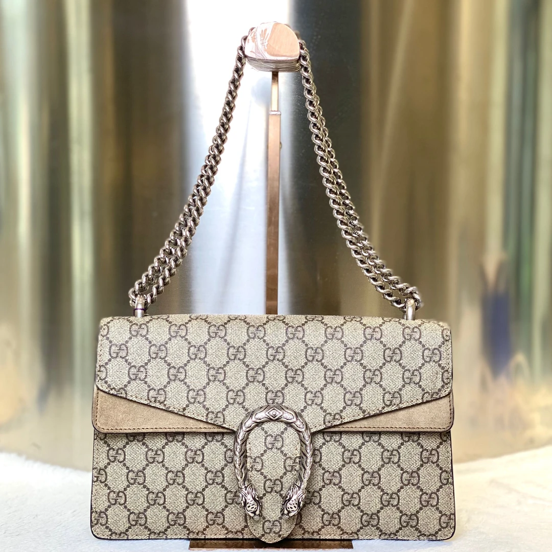 99新 GUCCI/古驰 98新 古有/GUCCI中号酒神包驼色单肩包0738