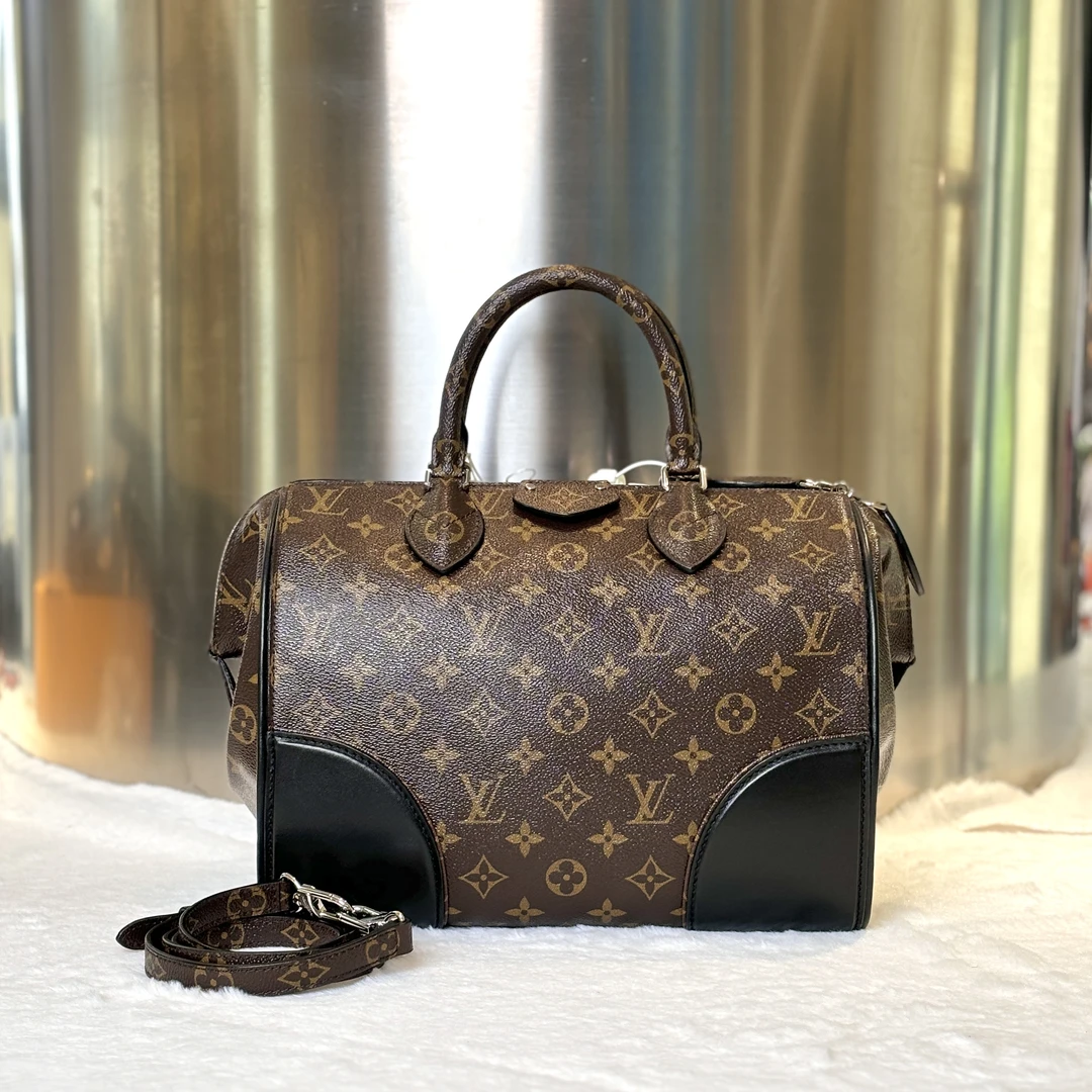99新 LouisVuitton/路易威登 古有98新老花拼黑枕头30斜挎包8555